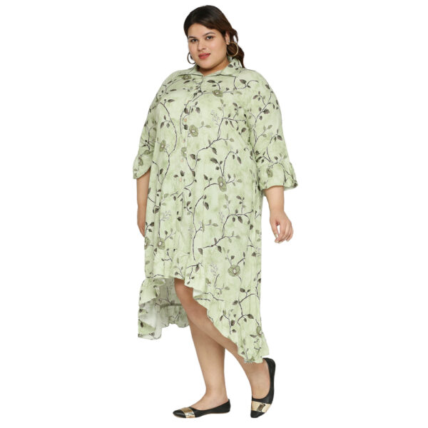 Plus Size Asymmetric Printed A Line Green Dress for a Trendy Look.