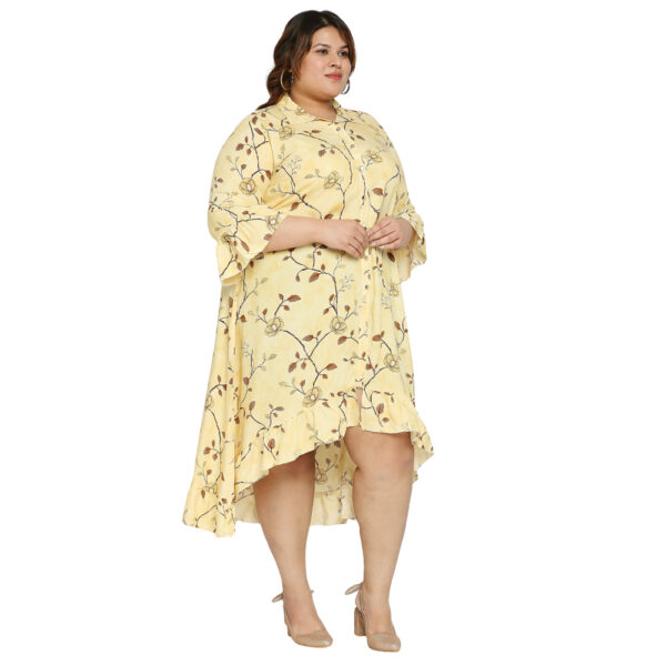 Plus Size Asymmetric Printed A Line Lemon Dress for a Trendy Look.