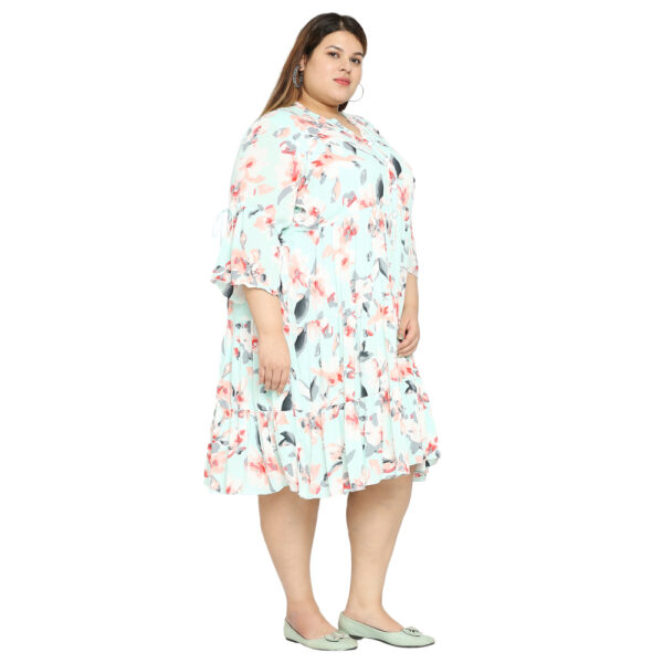 Floral Elegance Printed Sky Shirt-Style Maxi Dress with Ruffles for a Feminine Look.