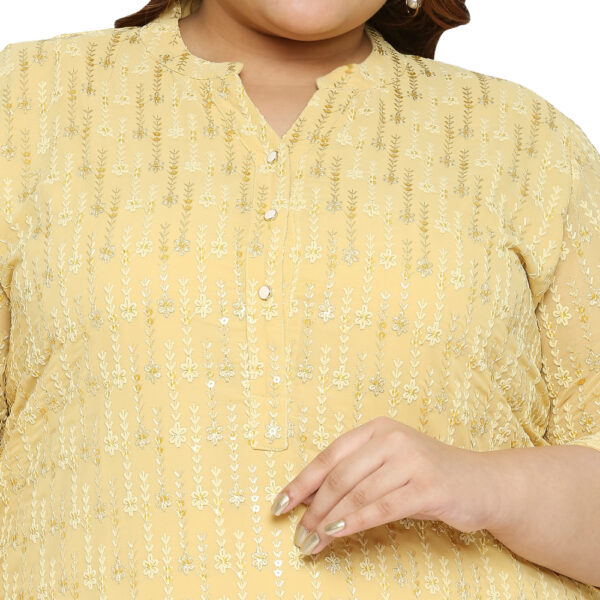 Plus Size Chikankari Embroidery Georgette Straight Lemon Kurta for Fashionable Curves