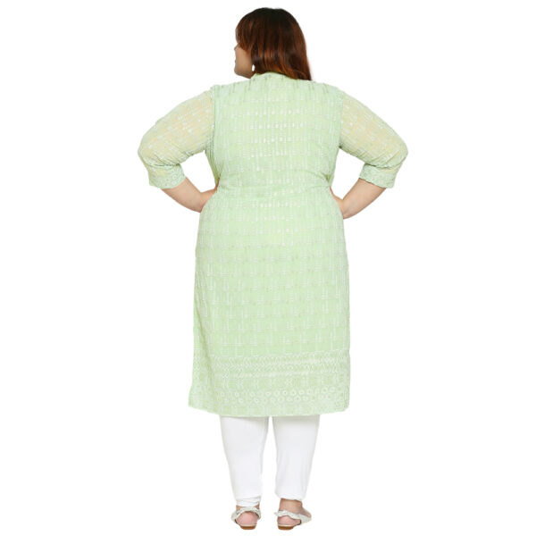 Plus Size Chikankari Embroidery Georgette Straight Green Kurta for Fashionable Curves