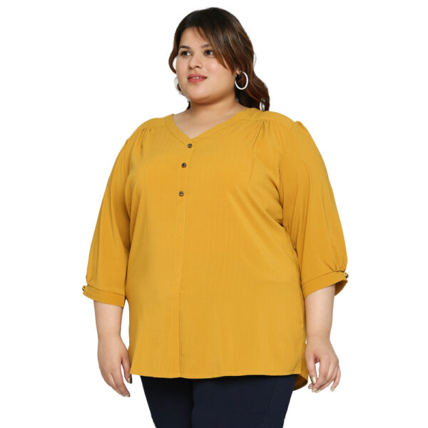 Fashion-forward Plus Size V-Neck Polyester Black Top Elevate Your Wardrobe with Style