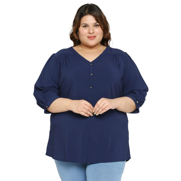Fashion-forward Plus Size V-Neck Polyester Black Top Elevate Your Wardrobe with Style