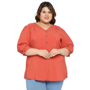 Fashion-forward Plus Size V-Neck Polyester Peacock Green Top Elevate Your Wardrobe with Style