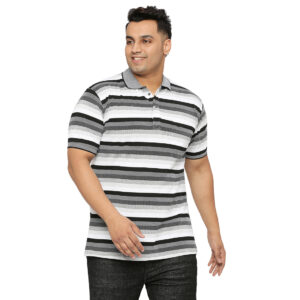 Plus Size Striped Men Polo Neck Rust T-Shirt