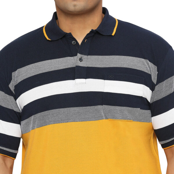 Plus Size Striped Men Polo Neck Mustard T-Shirt