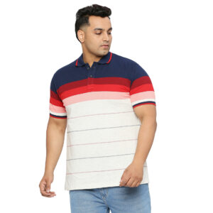 Plus Size Striped Men Polo Neck Red T-Shirt