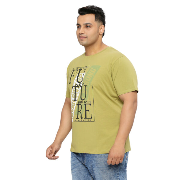 Plus Size Men's Green Crew Neck T-Shirt with Rock Forever Print