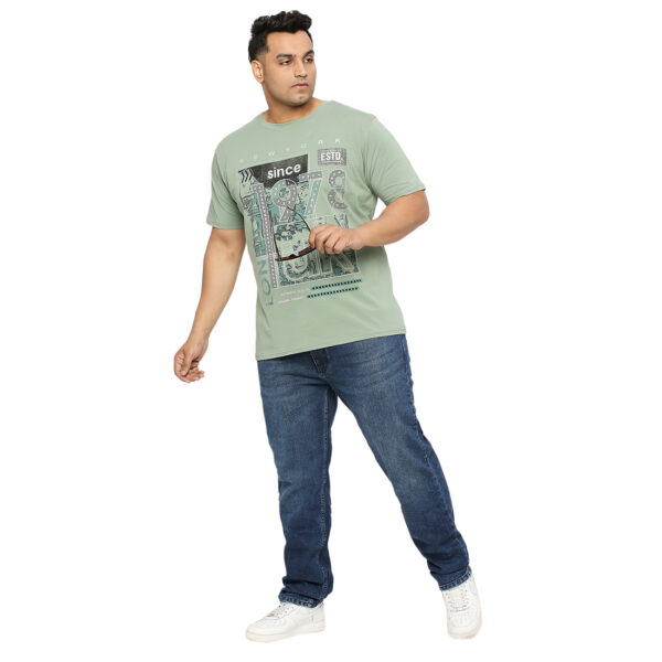 Plus Size Men's Green Crew Neck T-Shirt with Rock Forever Print