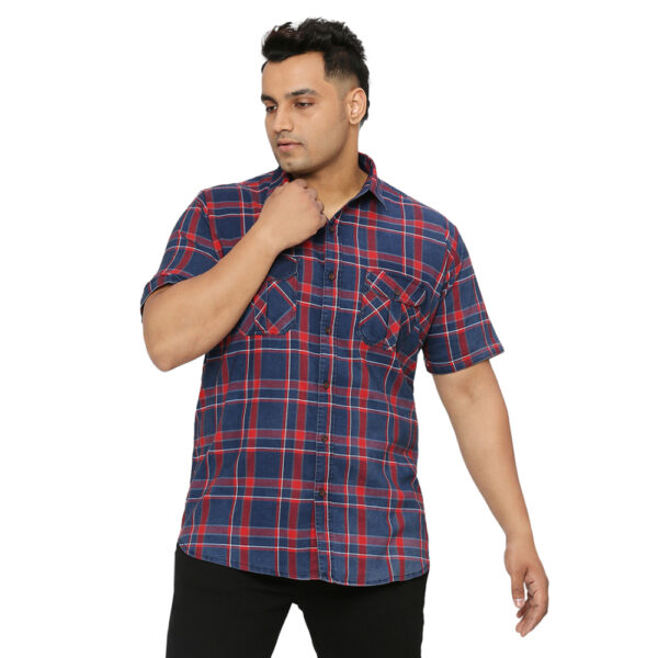 Stylish Casual Navy Shirt for Plus Size Men with 2 Flap Pockets