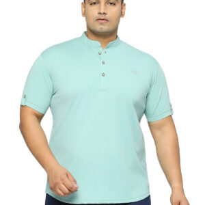 Plus Size Men's Solid Mandarin Collar Peach T-Shirt