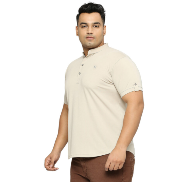 Plus Size Men's Solid Mandarin Collar Cement T-Shirt