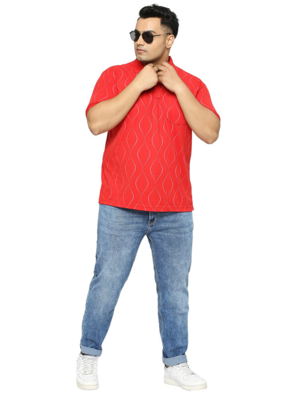 Men's Plus Size All Over Printed Polo Collar Red T-shirt
