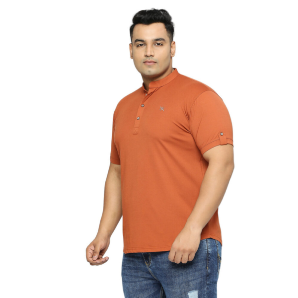 Plus Size Men's Solid Mandarin Collar Brown T-Shirt