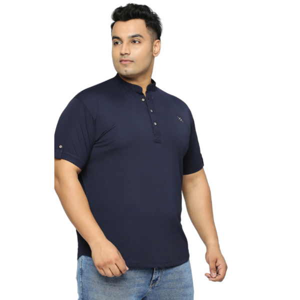 Plus Size Men's Solid Mandarin Collar Navy Blue T-Shirt