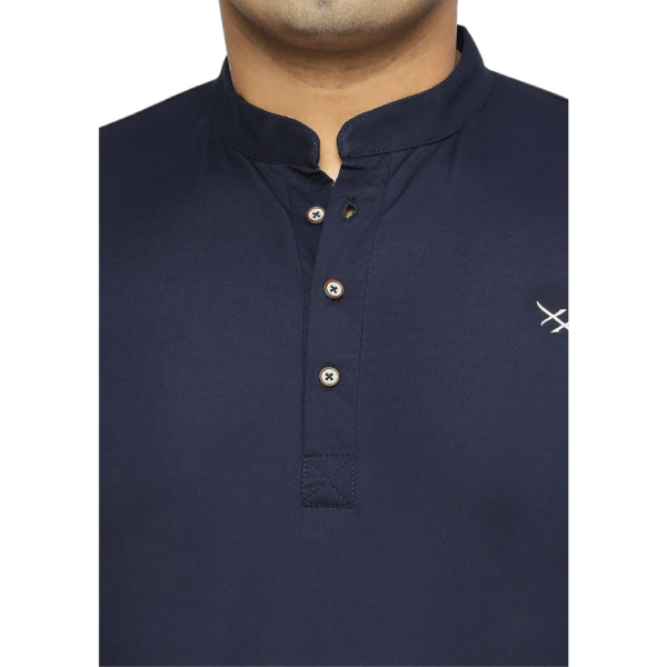 Plus Size Men's Solid Mandarin Collar Navy Blue T-Shirt