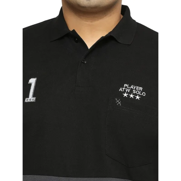 XMEX Striped Men Polo Neck Black T-Shirt