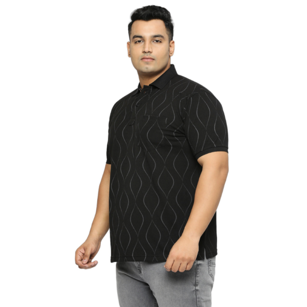 Men's Plus Size All Over Printed Polo Collar Black T-shirt