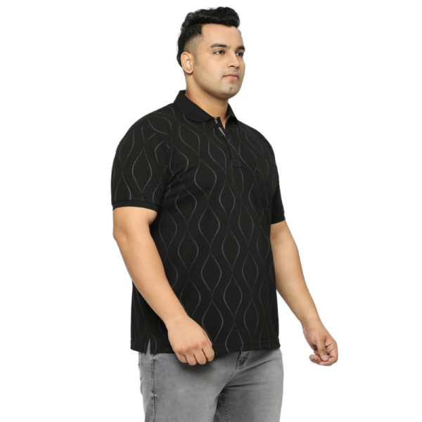 Men's Plus Size All Over Printed Polo Collar Black T-shirt