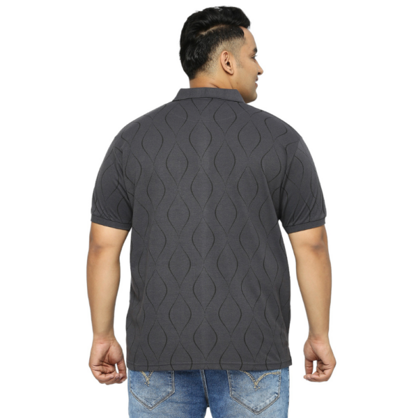 Men's Plus Size All Over Printed Polo Collar Charcoal GreyT-shirt