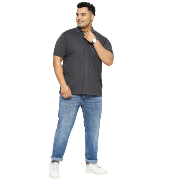 Men's Plus Size All Over Printed Polo Collar Charcoal GreyT-shirt