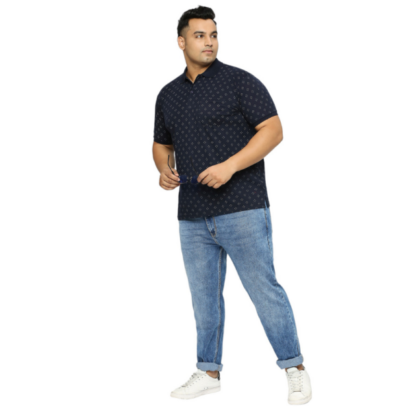 Men's Plus Size All Over Printed Polo Collar Navy T-shirt