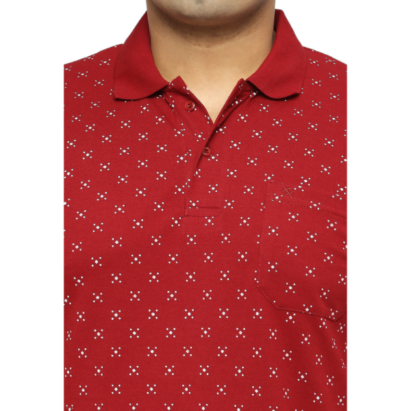 Men's Plus Size All Over Printed Polo Collar Burgundy T-shirt