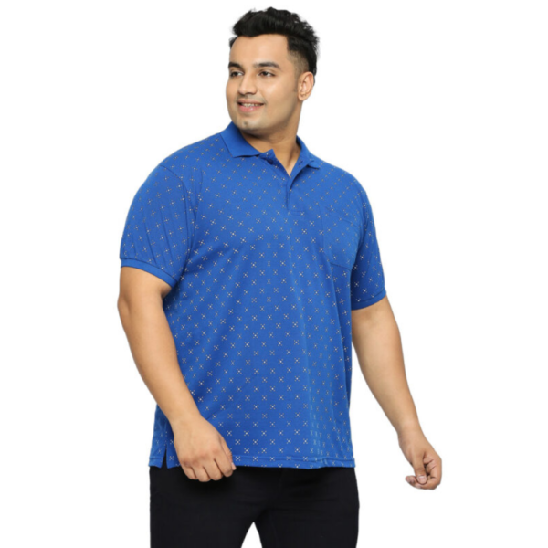 Men's Plus Size All Over Printed Polo Collar Royal Blue T-shirt