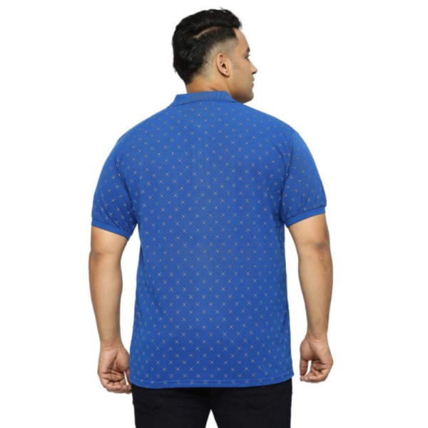 Men's Plus Size All Over Printed Polo Collar Royal Blue T-shirt