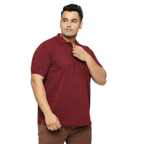Men's Plus Size All Over Printed Polo Collar Wine T-shirt