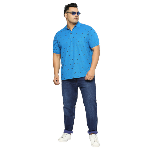 Men's Plus Size All Over Printed Polo Collar Light Blue T-shirt